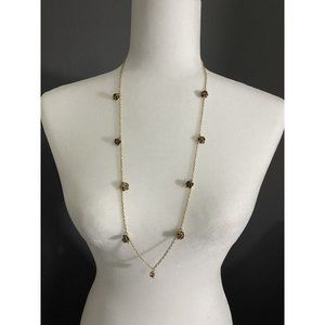 Long Gold Tone Chain Necklace With Little Roses 15”